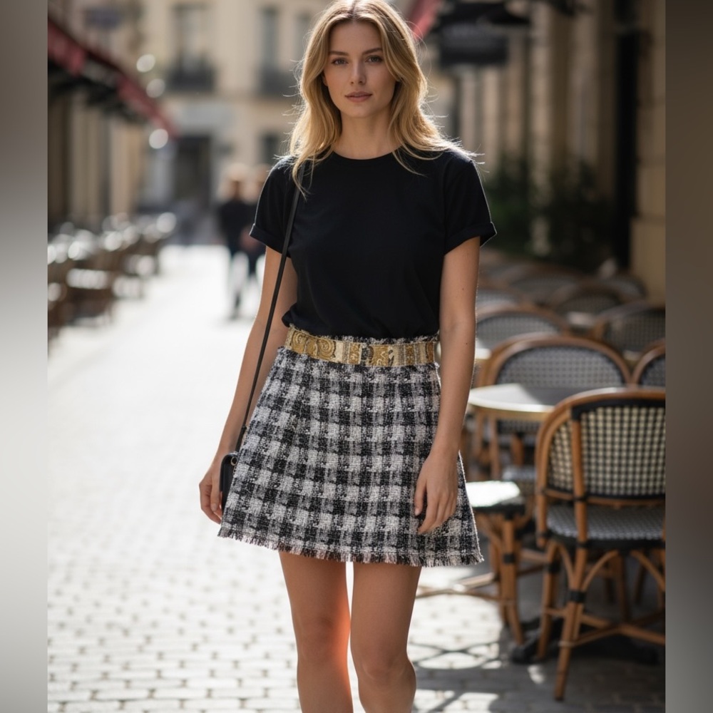 Dolce & Gabbana Black and Gold Checkered Mini Skirt